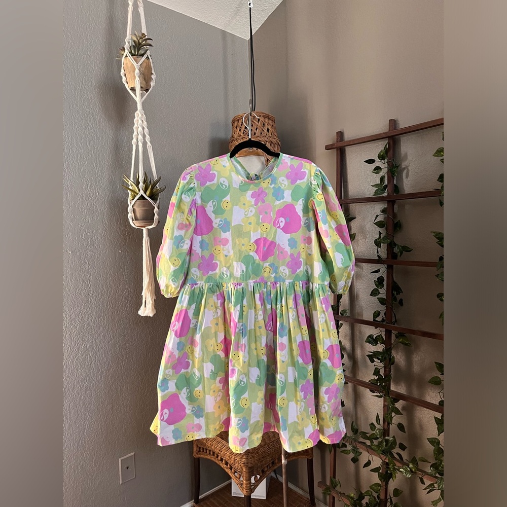 Megan Crosby Olive Mini Dress Multicolor smiley face pattern - Picture 9 of 15